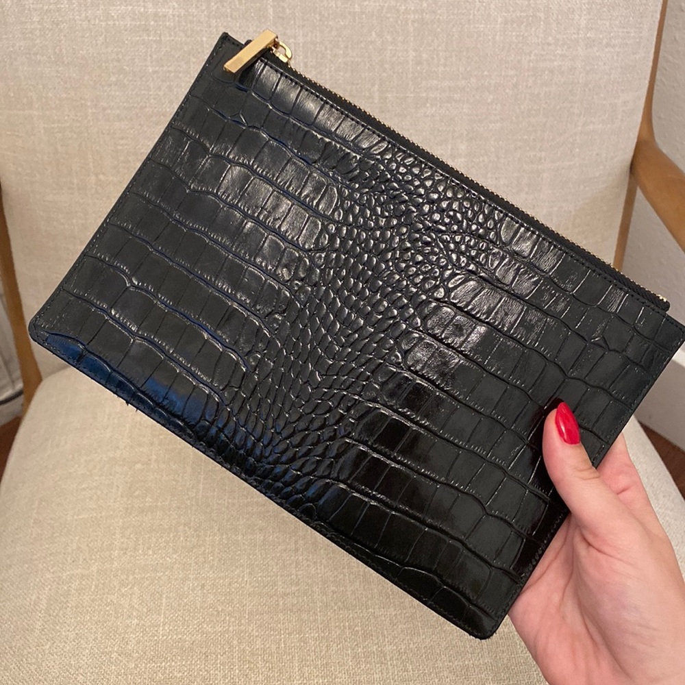 Whistles Leather Clutch in Black Croc